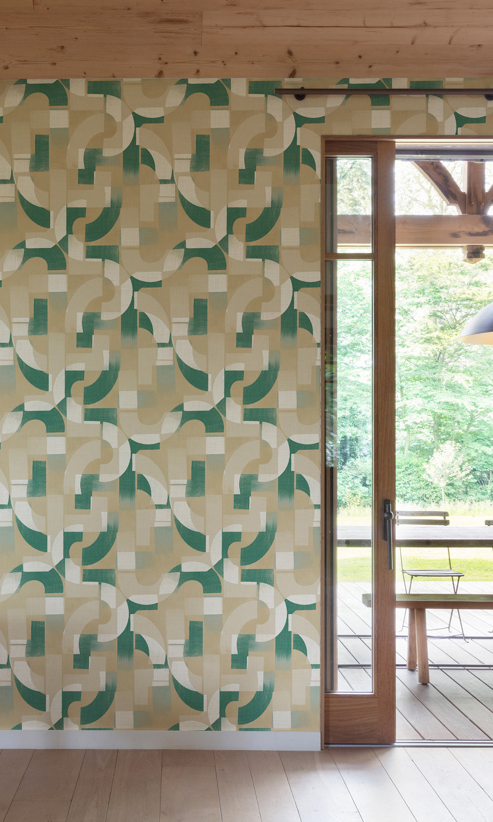 Bone/Viridian Green Geometric Collage Wallpaper R9736