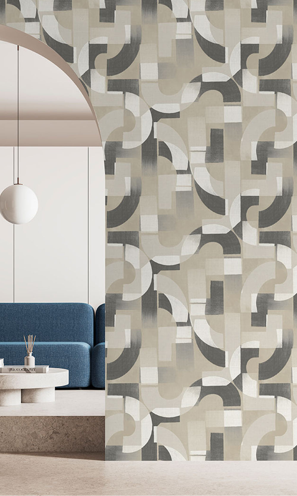 Bison Hide/Ironside Grey Geometric Collage Wallpaper R9737