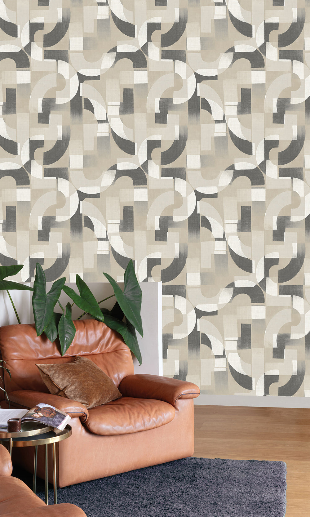 Bison Hide/Ironside Grey Geometric Collage Wallpaper R9737