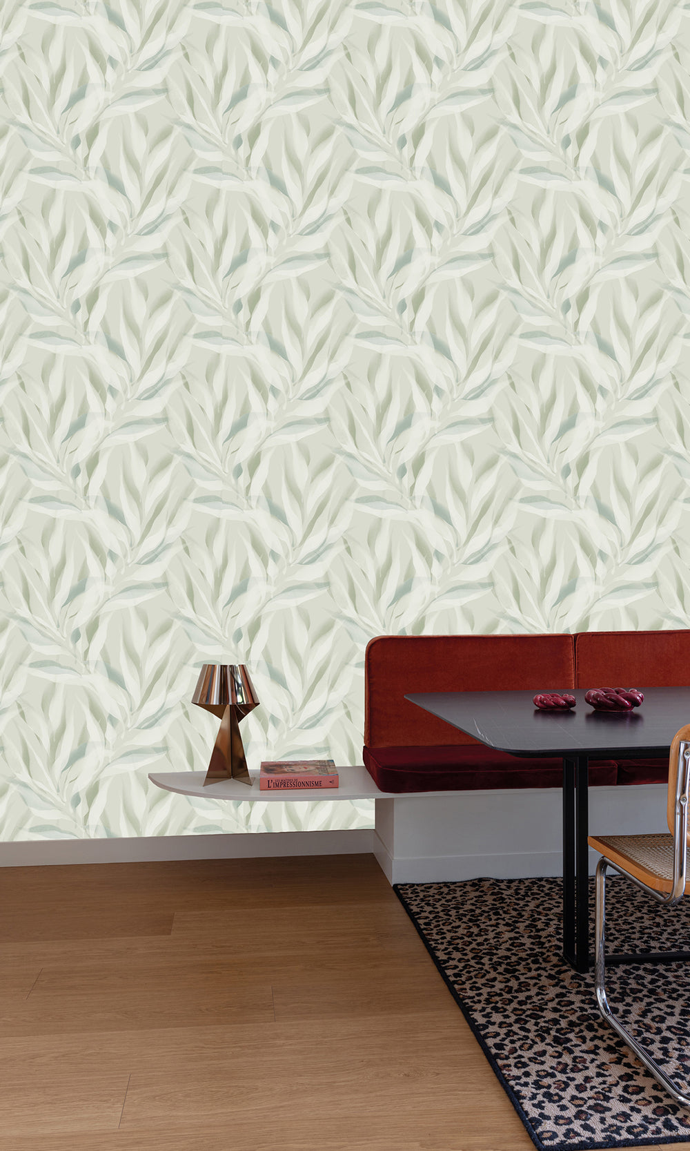 Bud Green Allover Dracaena Leaves Wallpaper R9739