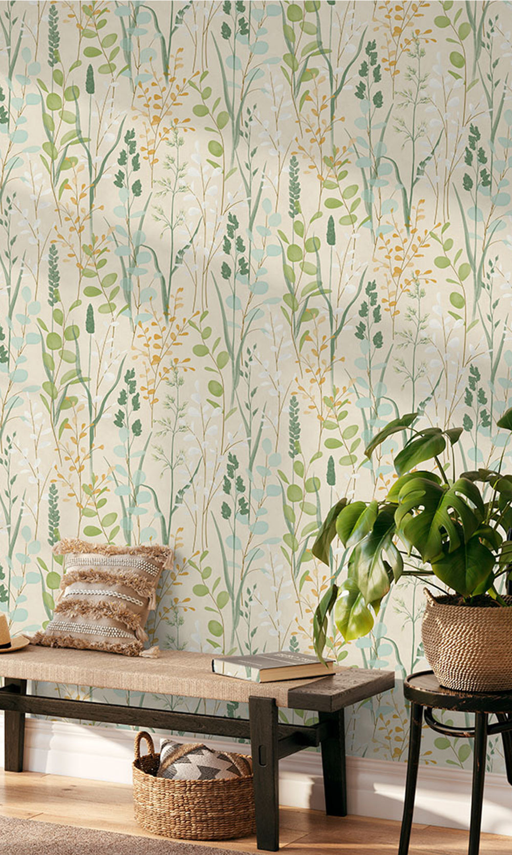 White Rock/Gimblet Leaf Motif Wallpaper R9742