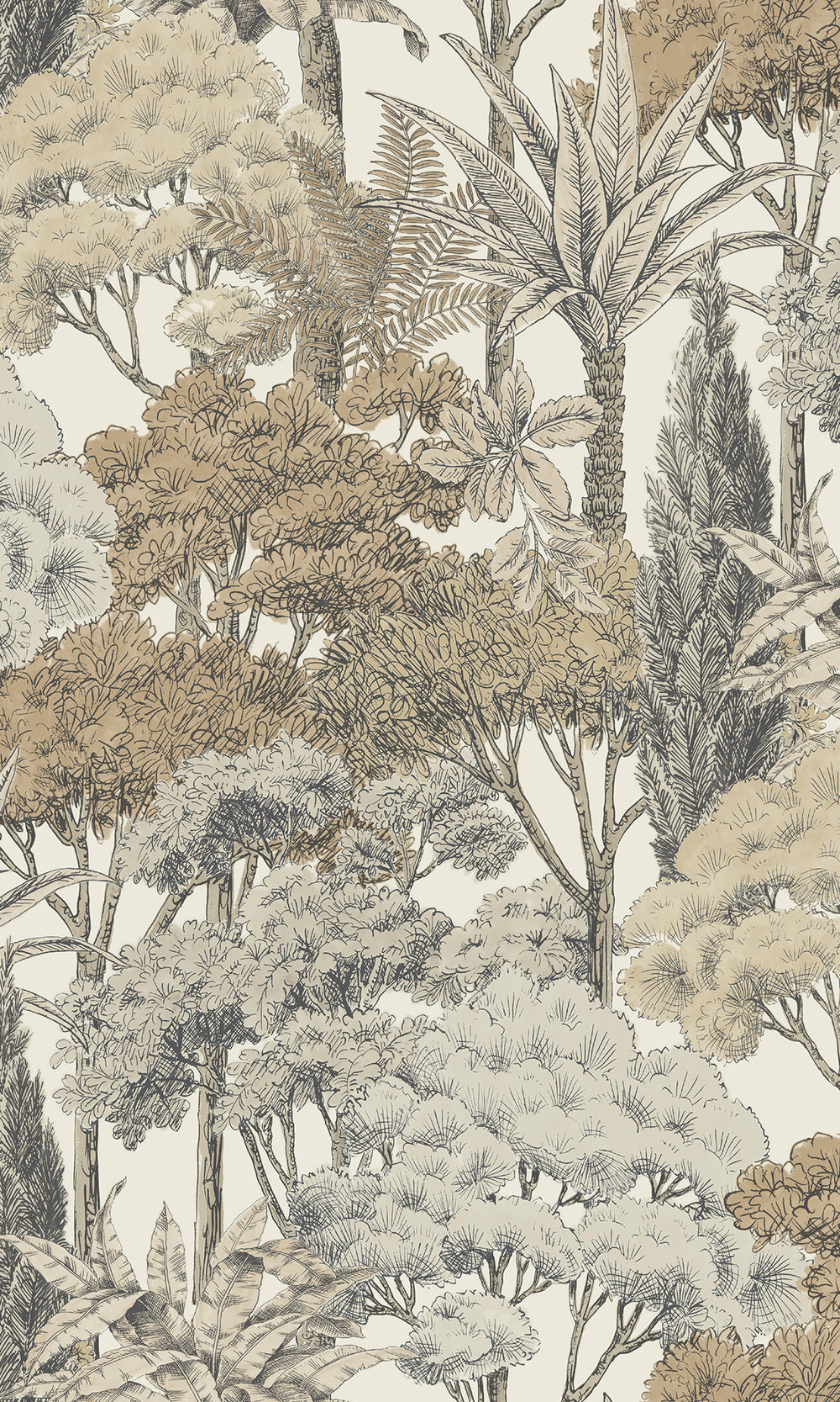 Soft Amber Tropical Palms and Trees Wallpaper R9744