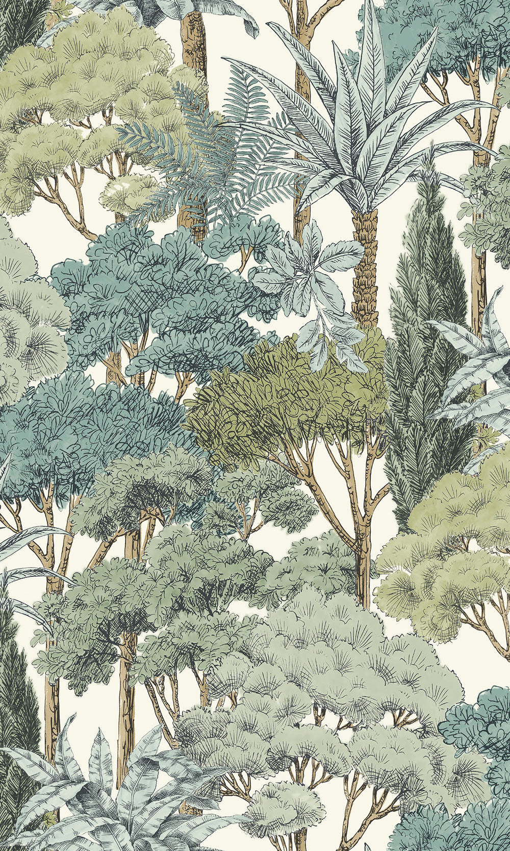 Moss Green Tropical Palms and Trees Wallpaper R9745