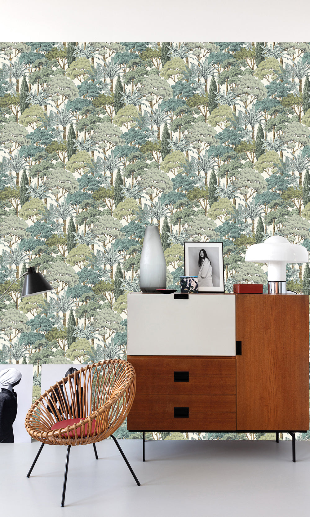 Moss Green Tropical Palms and Trees Wallpaper R9745