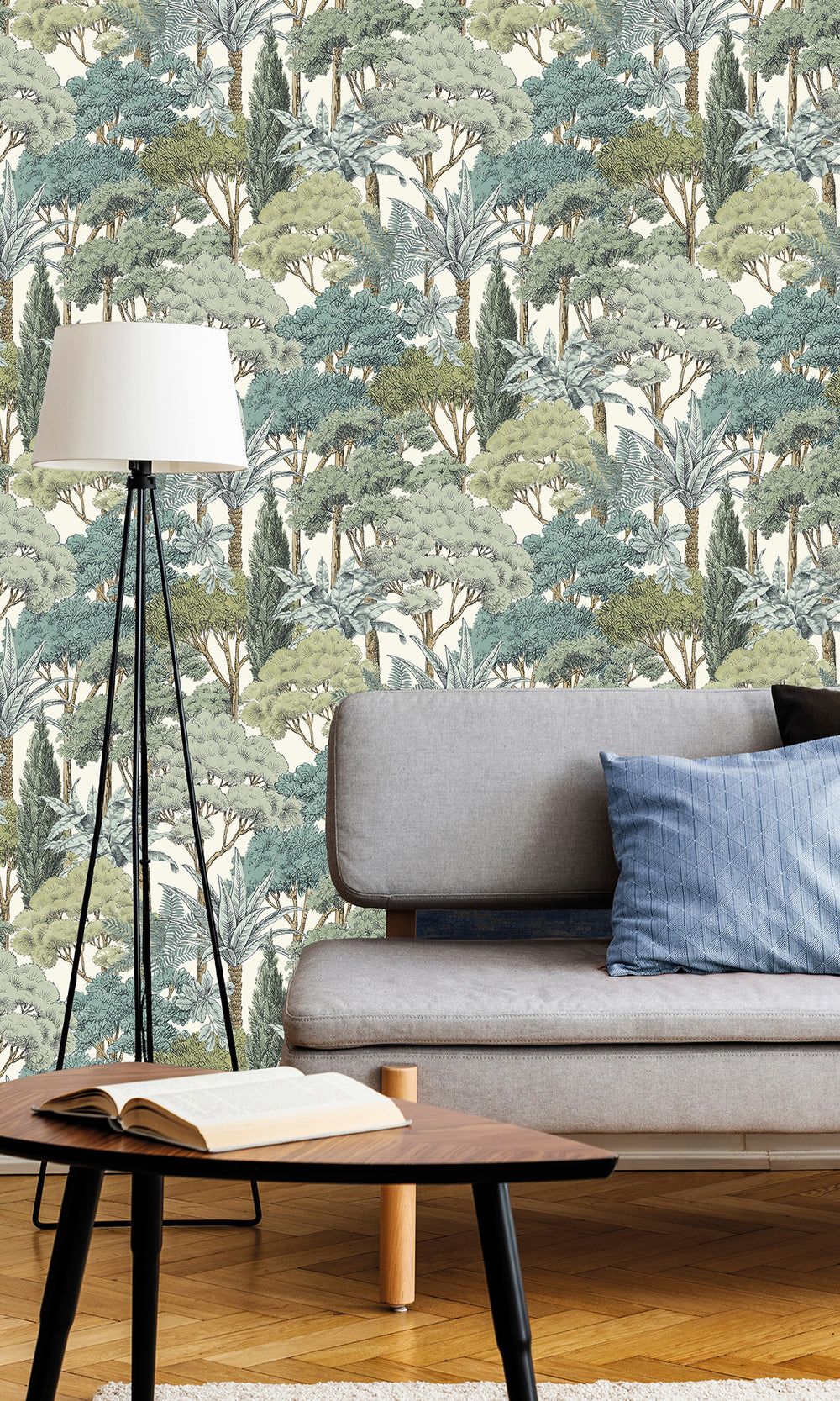 Moss Green Tropical Palms and Trees Wallpaper R9745