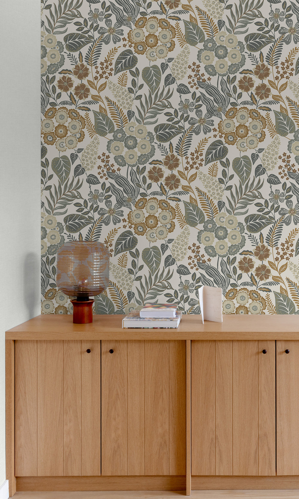 Spring Wood/Sirocco Green Tropical Bouquet Wallpaper R9746