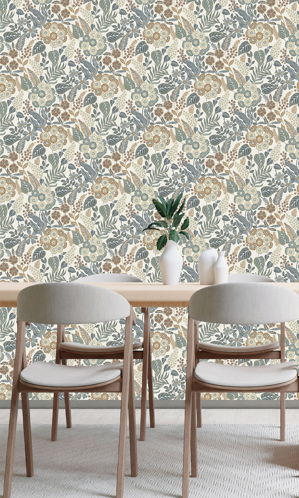 Spring Wood/Sirocco Green Tropical Bouquet Wallpaper R9746