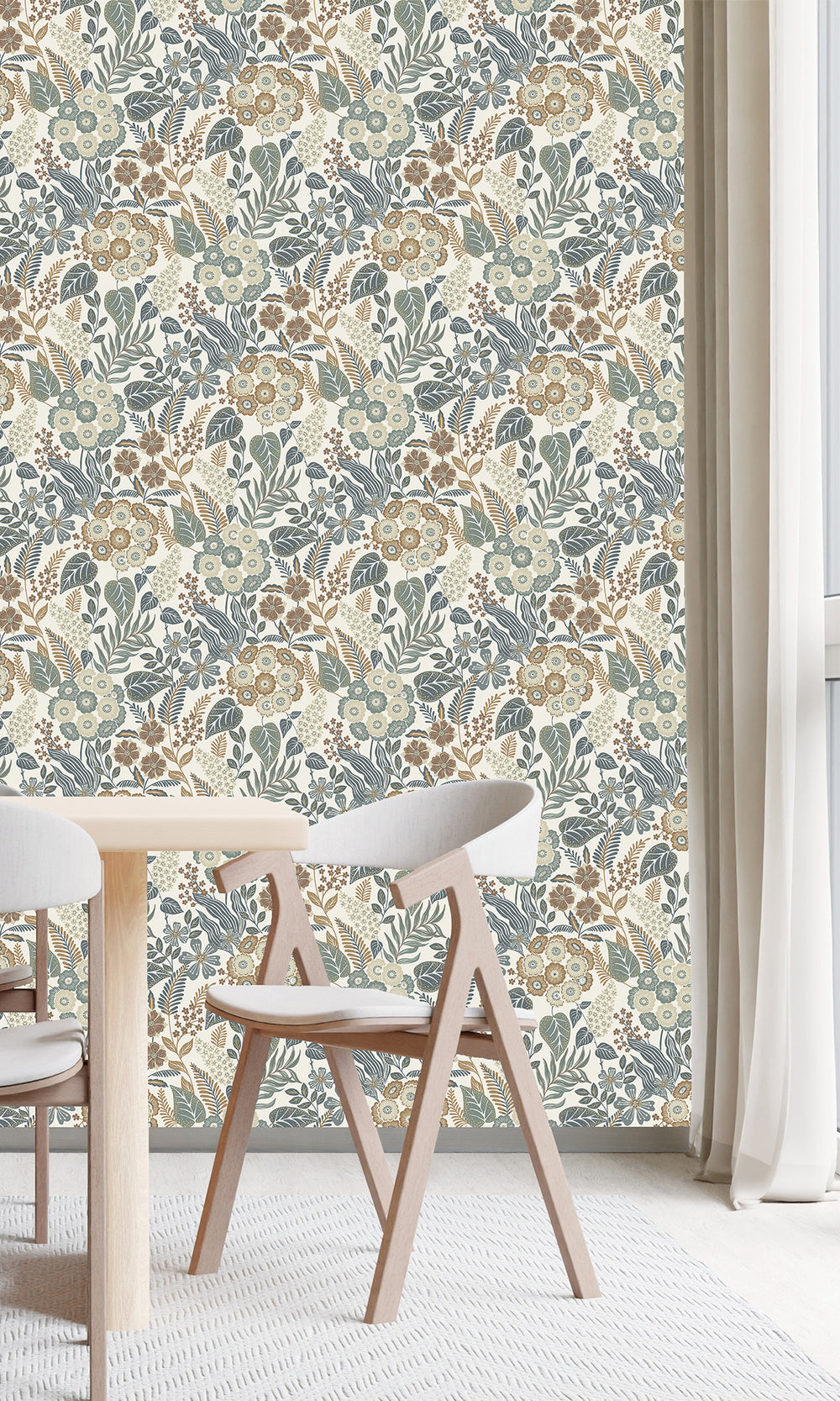 Spring Wood/Sirocco Green Tropical Bouquet Wallpaper R9746