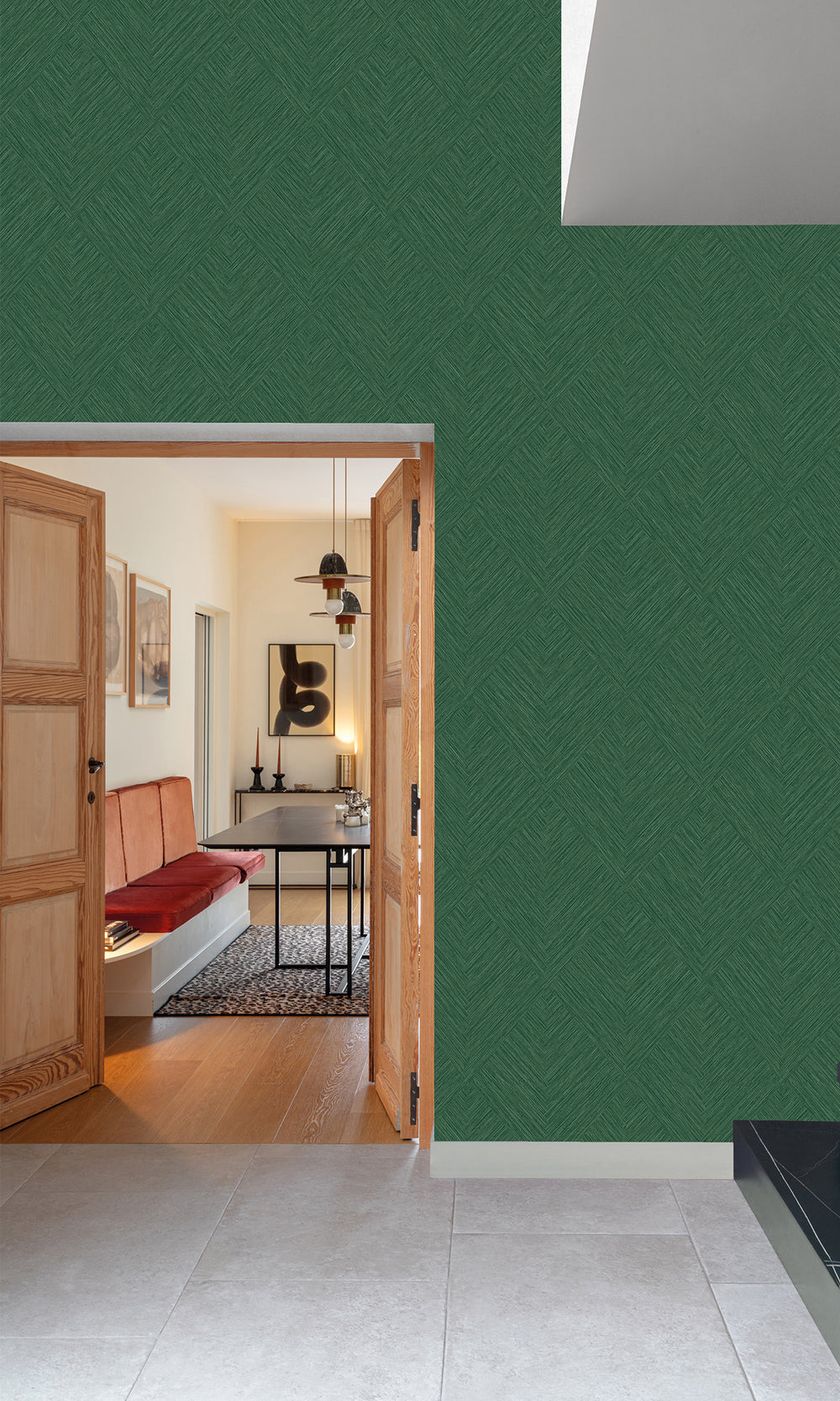 Elm Green Tiled Basketweave Wallpaper R9783