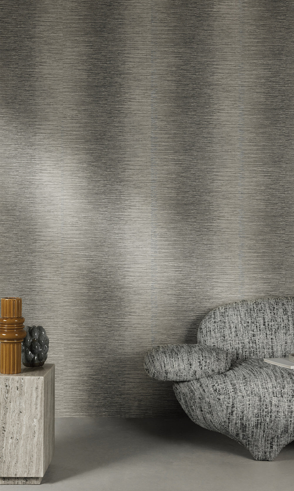 Charcoal Grey Horizontal Candy Stripe Wallpaper R9810