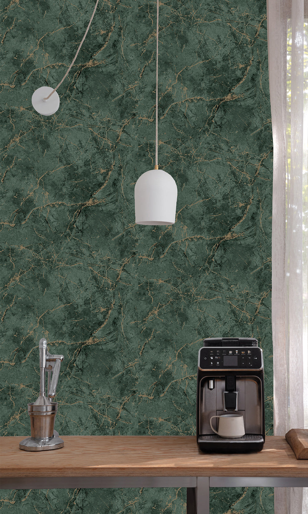 Dark Hunter Green Cracked Marble Wallpaper R9812
