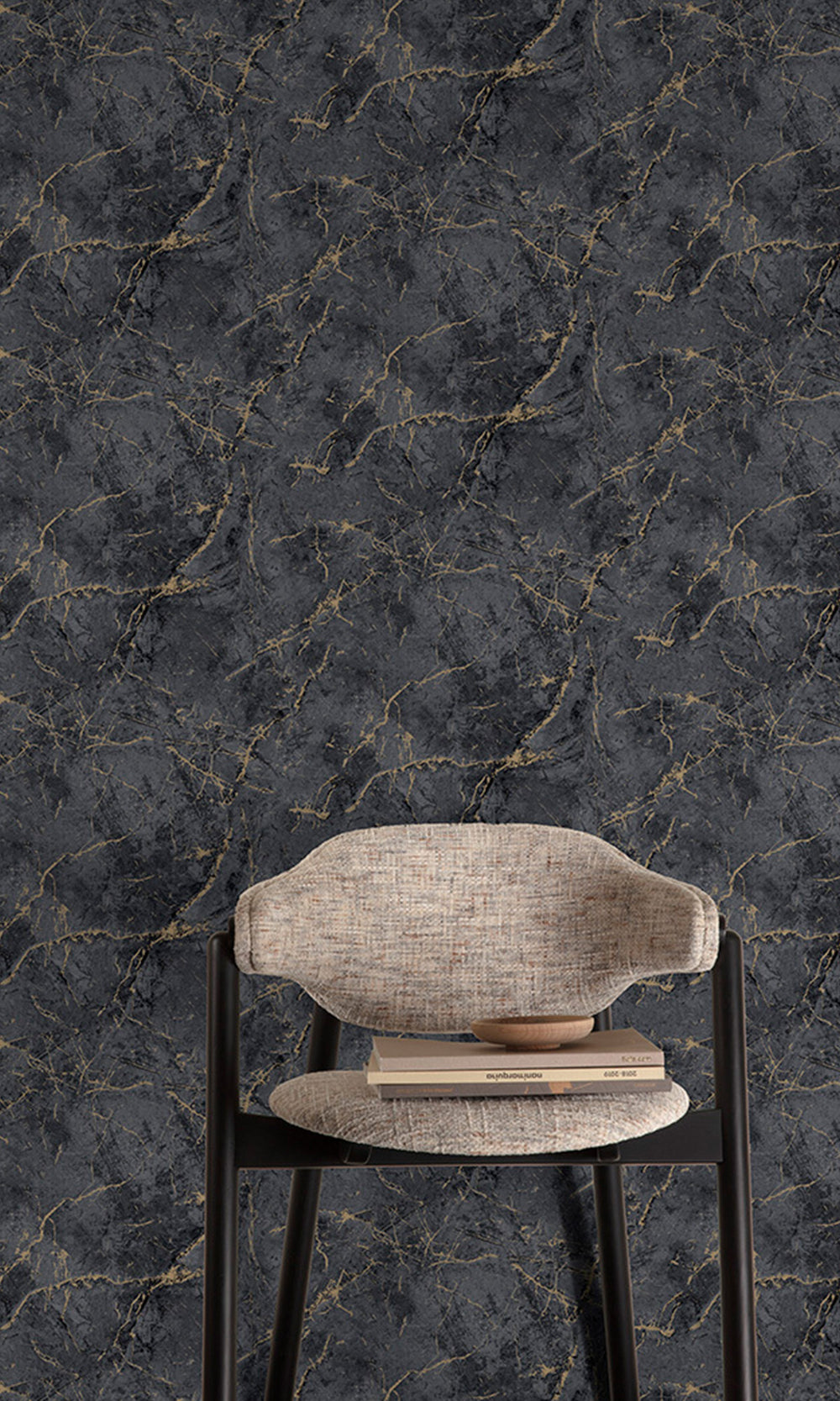 Charcoal Grey Cracked Marble Wallpaper R9813