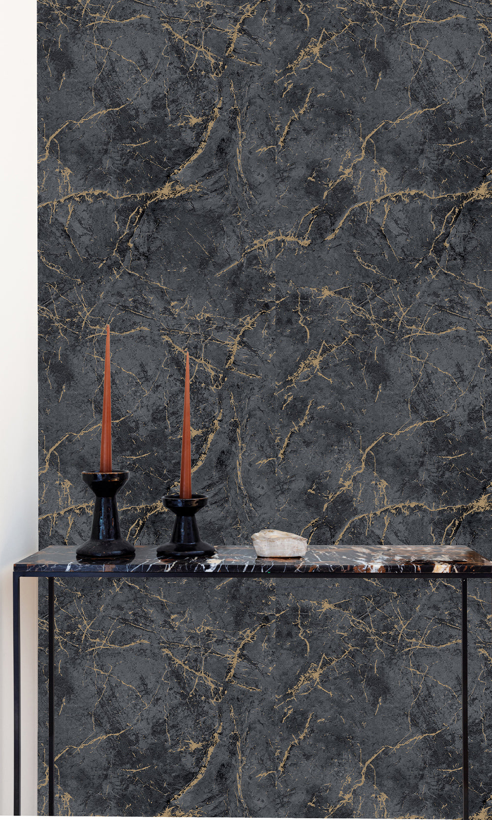 Charcoal Grey Cracked Marble Wallpaper R9813