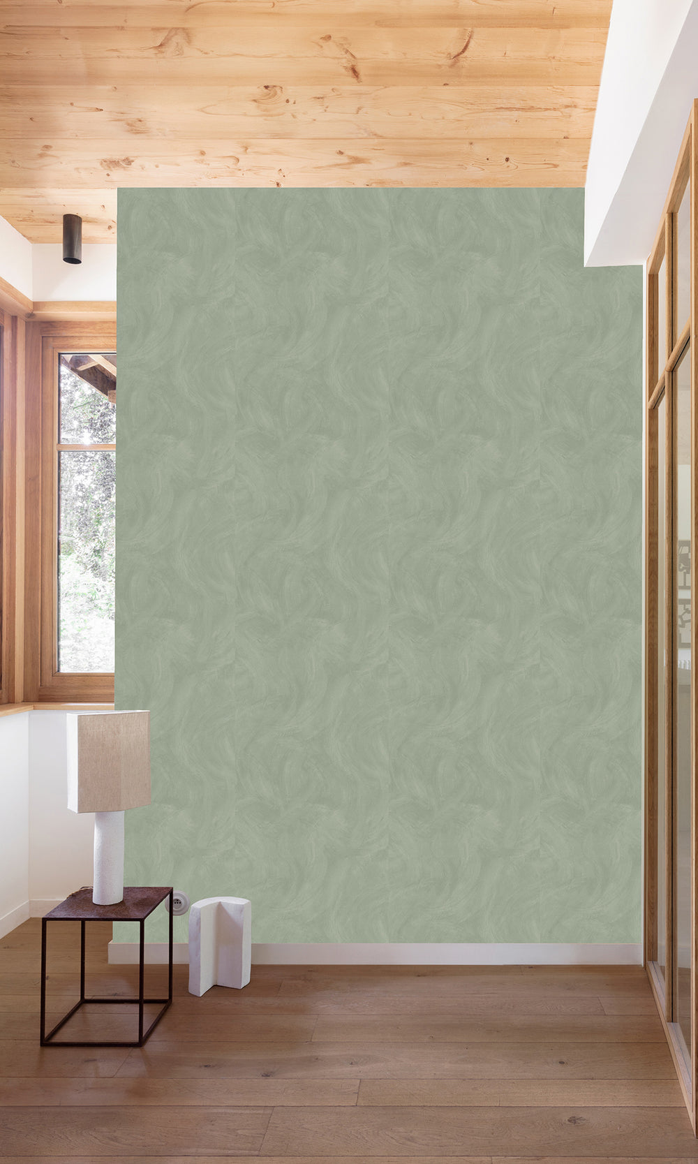 Green Tea Leaf Faux Concrete Wallpaper R9834