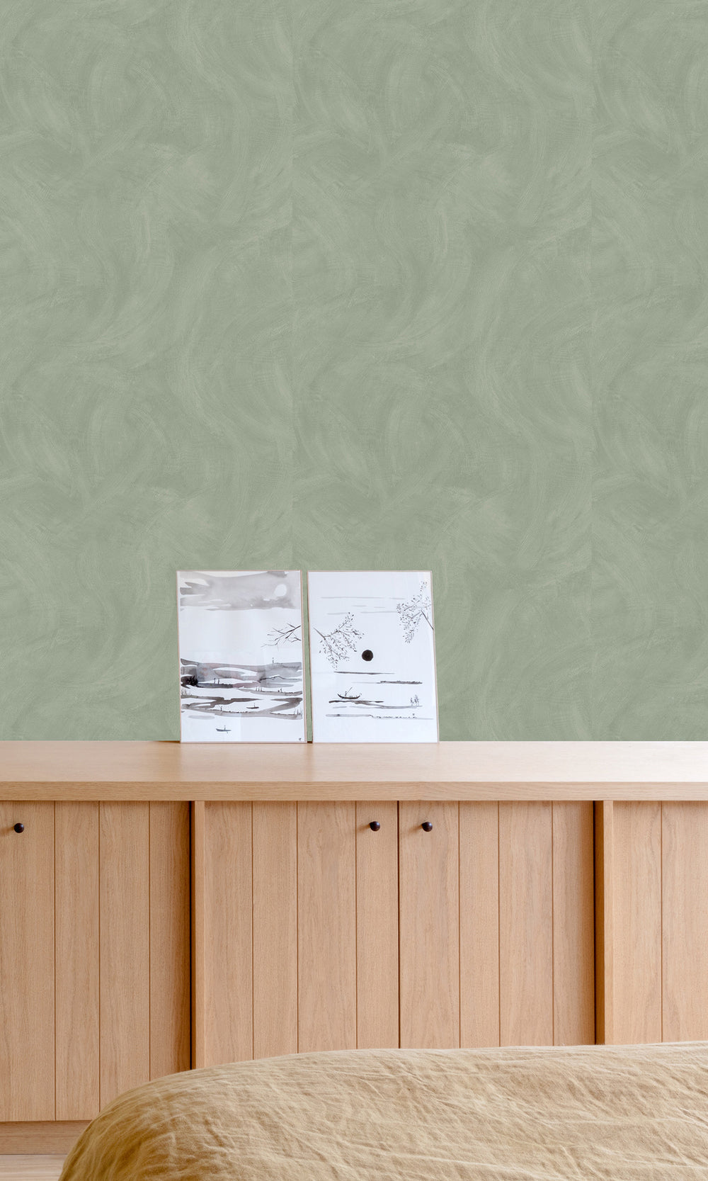 Green Tea Leaf Faux Concrete Wallpaper R9834