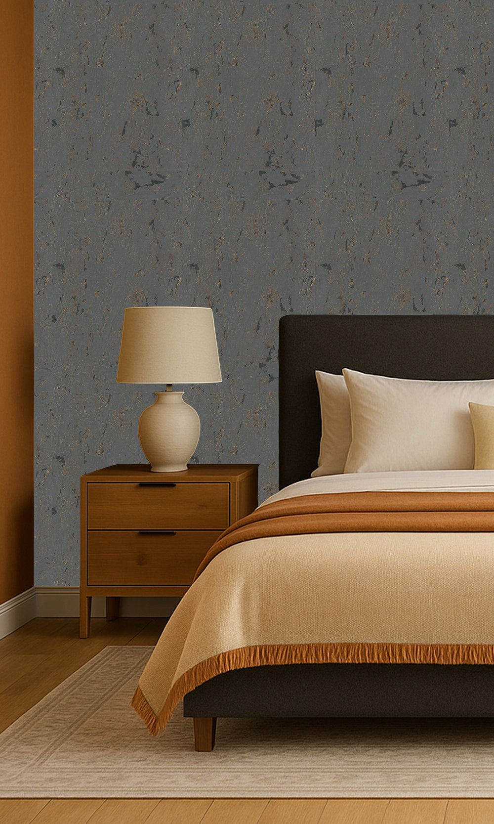 Charcoal Gray Abstract Collaged Cork Wallpaper R9845
