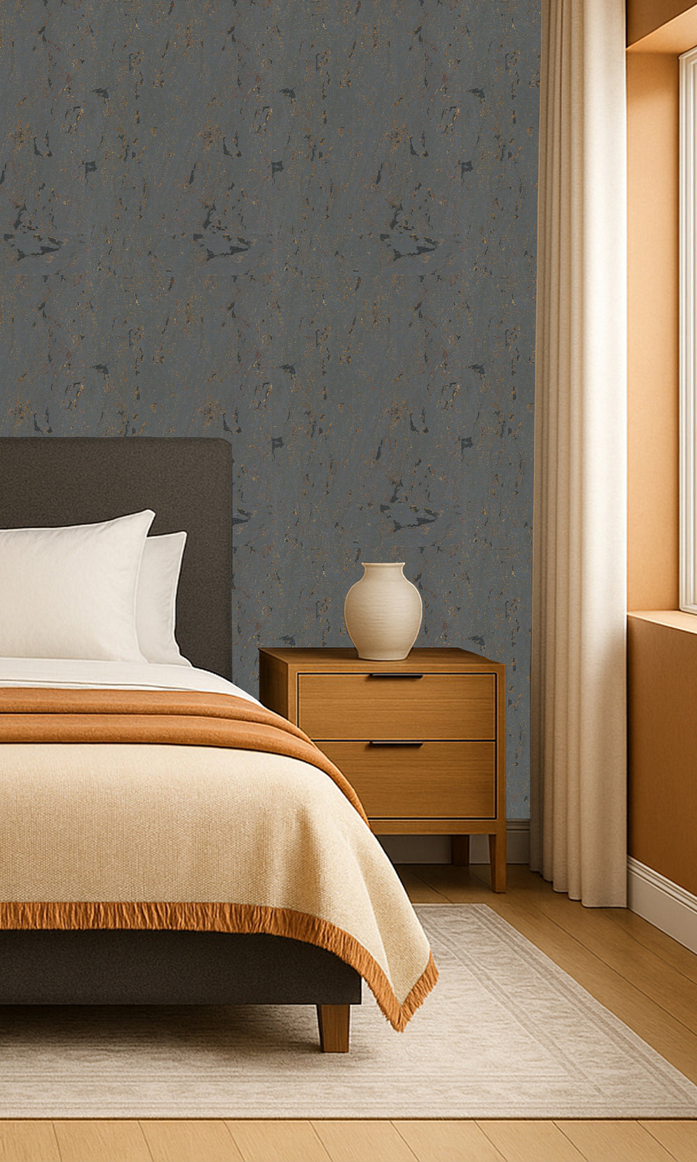 Charcoal Gray Abstract Collaged Cork Wallpaper R9845