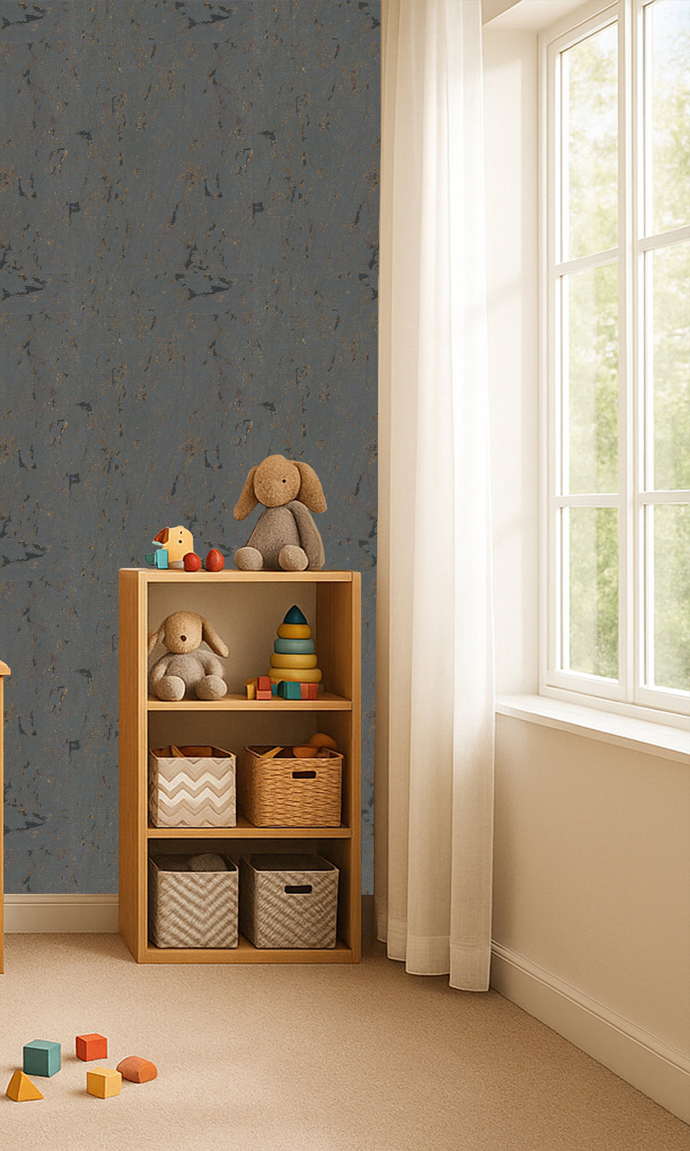 Charcoal Gray Abstract Collaged Cork Wallpaper R9845