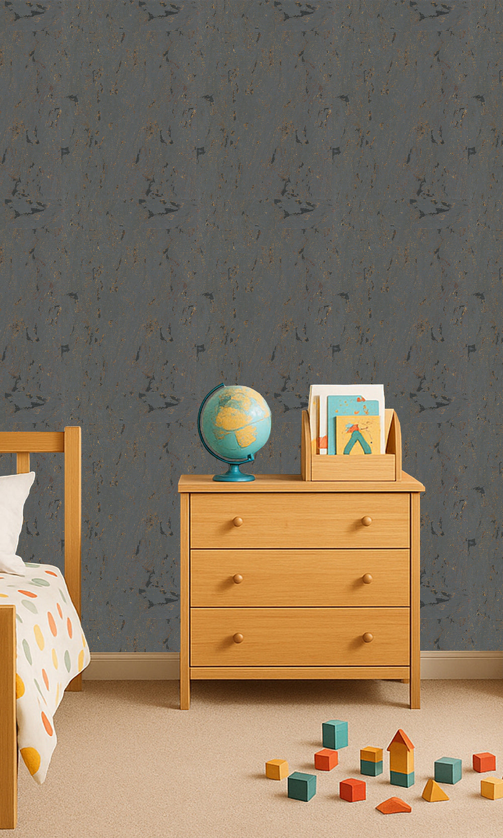 Charcoal Gray Abstract Collaged Cork Wallpaper R9845