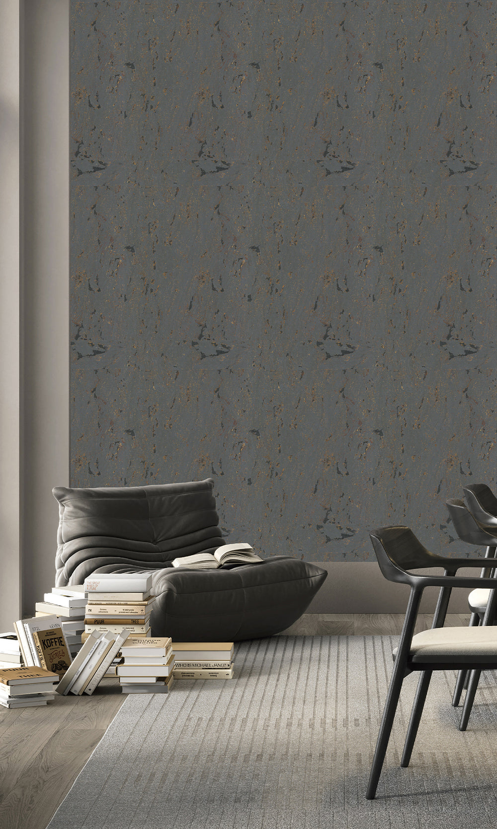 Charcoal Gray Abstract Collaged Cork Wallpaper R9845