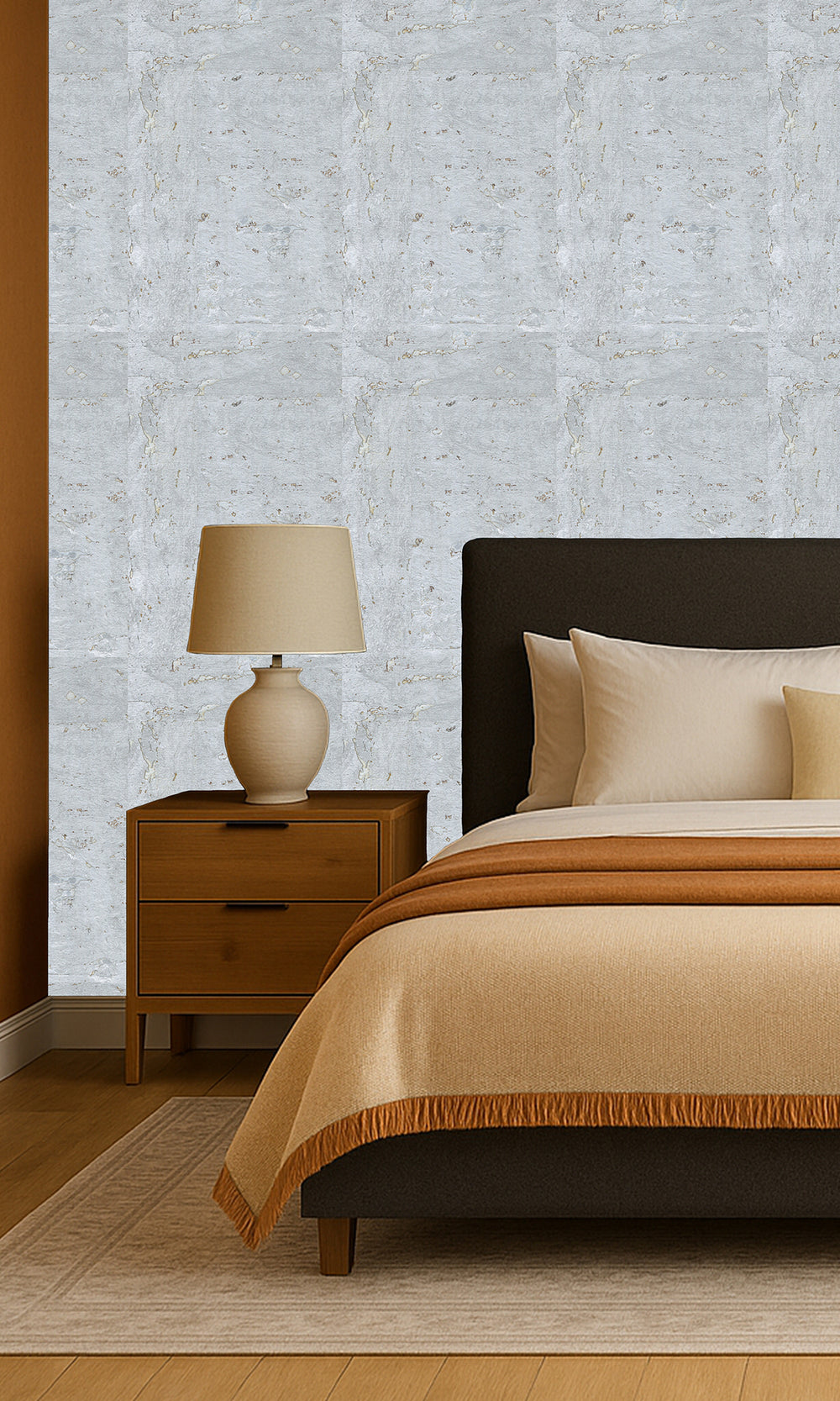 Silver Abstract Collaged Cork Wallpaper R9846