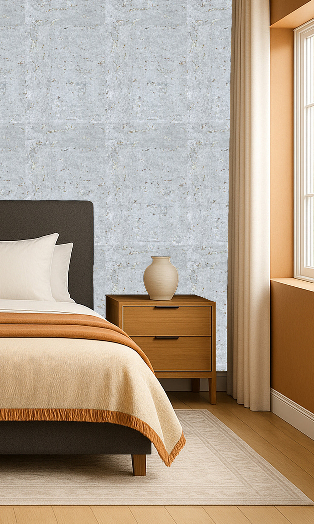Silver Abstract Collaged Cork Wallpaper R9846