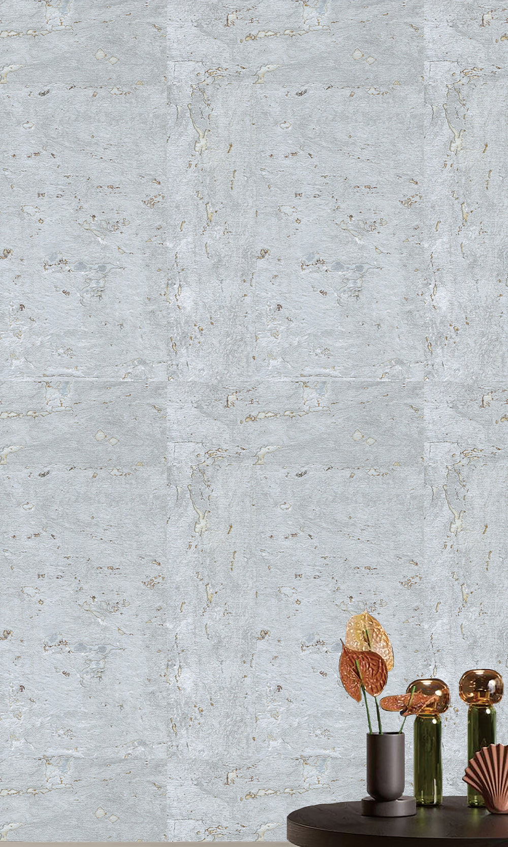 Silver Abstract Collaged Cork Wallpaper R9846