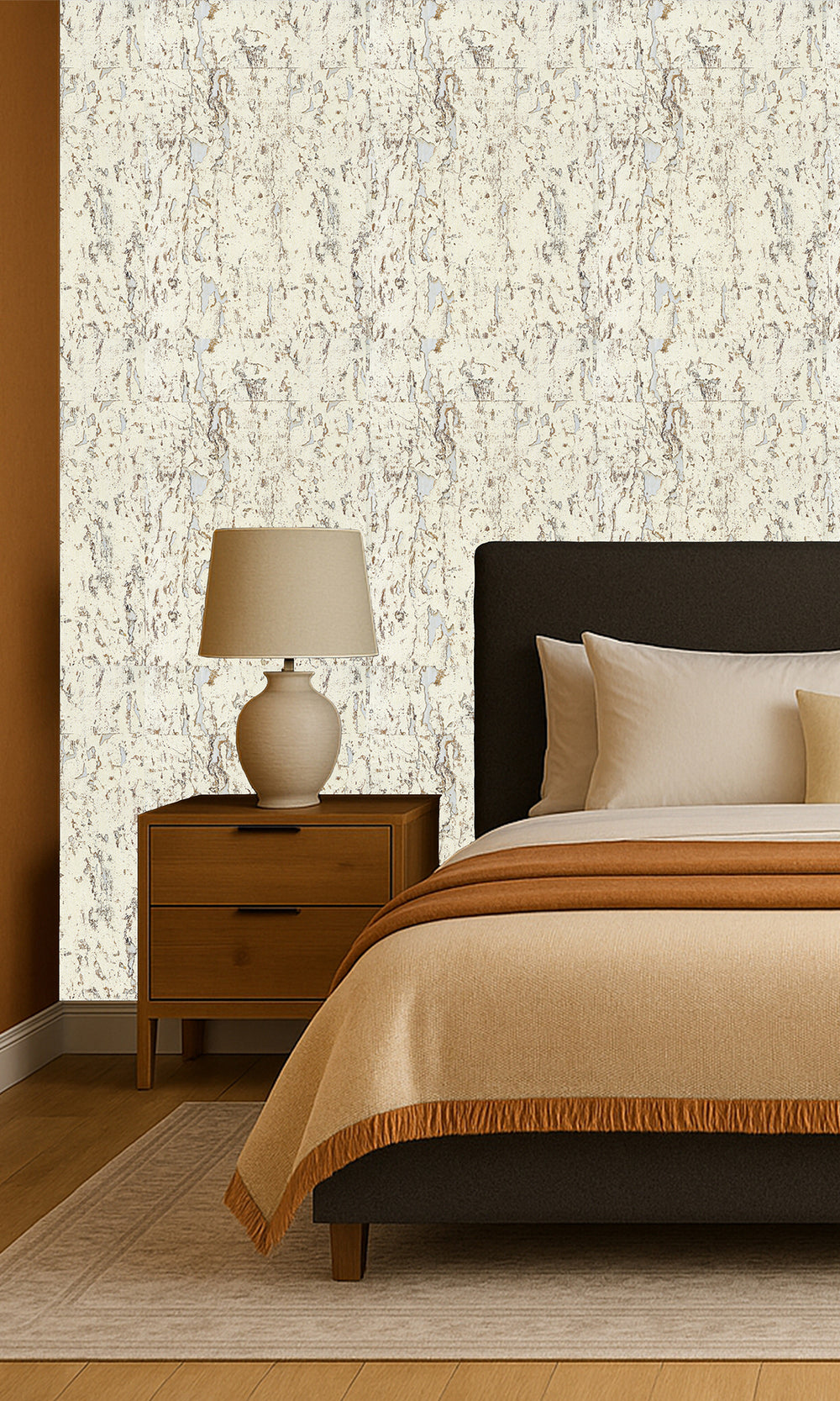 Whisper White Abstract Collaged Cork Wallpaper R9848