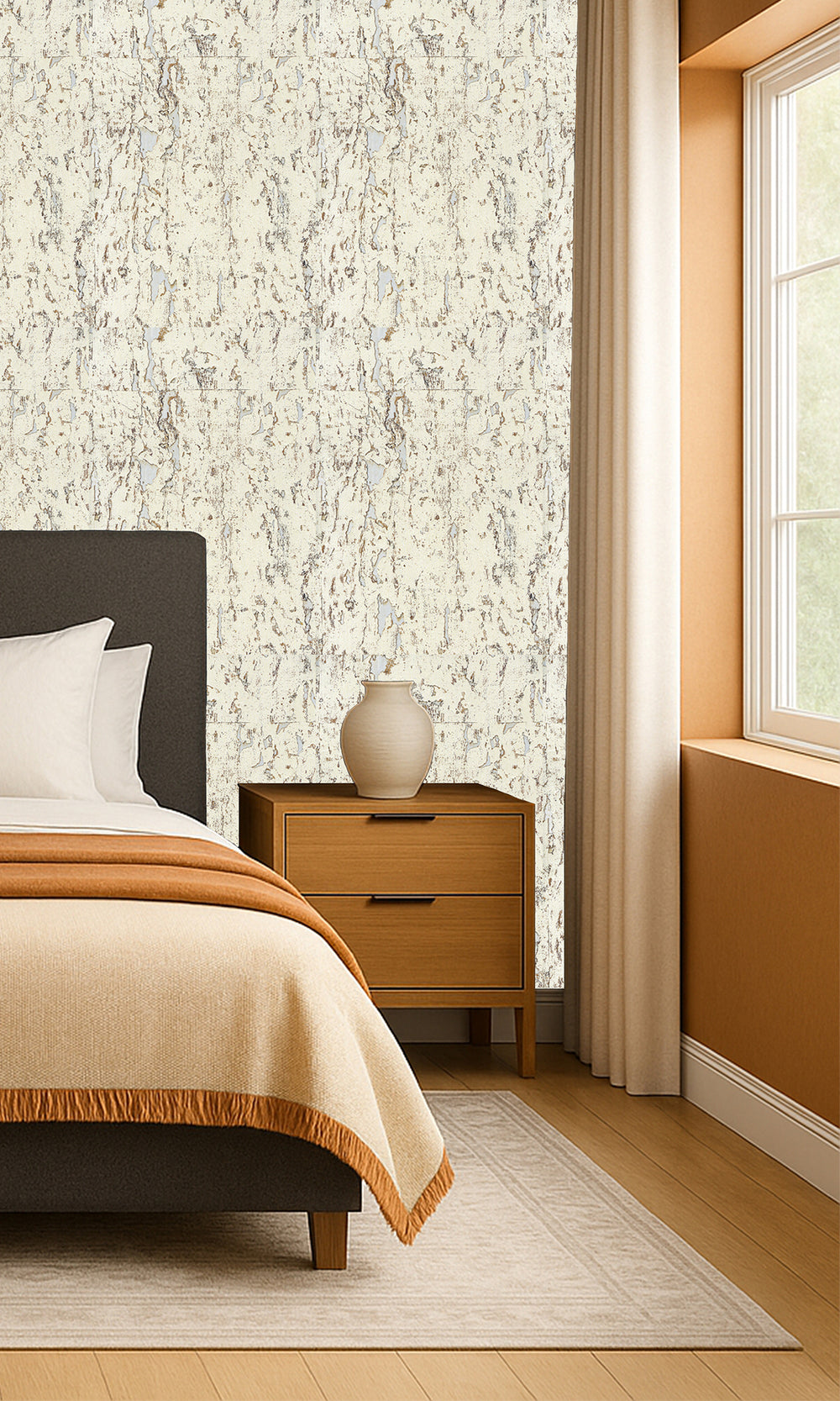 Whisper White Abstract Collaged Cork Wallpaper R9848
