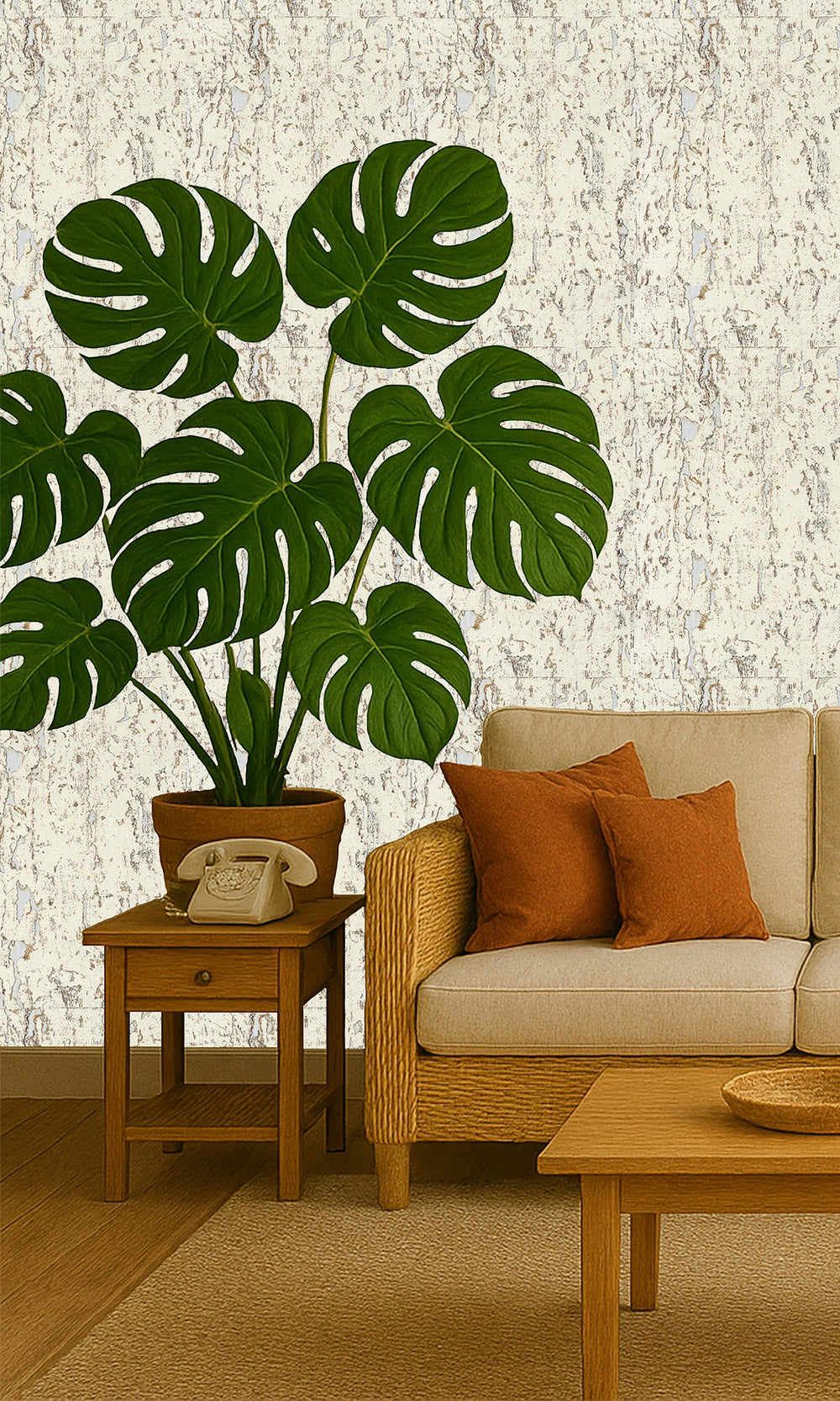 Whisper White Abstract Collaged Cork Wallpaper R9848