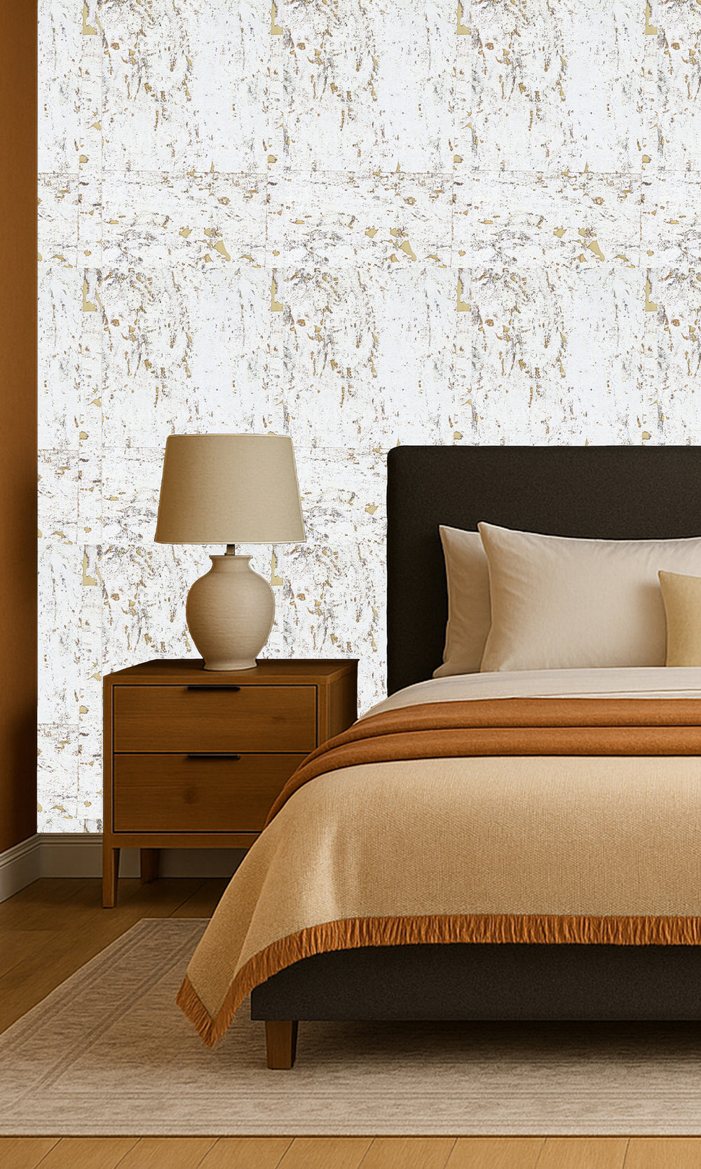 Gold Abstract Collaged Cork Wallpaper R9849