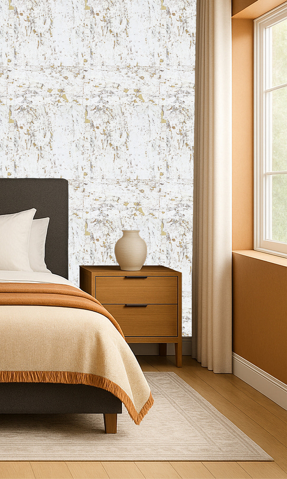 Gold Abstract Collaged Cork Wallpaper R9849