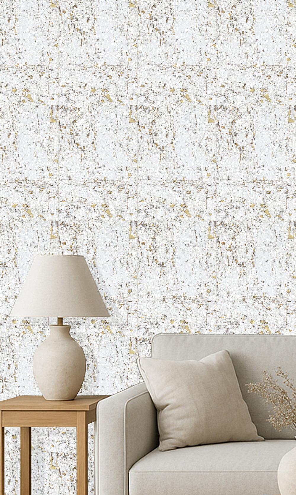 Gold Abstract Collaged Cork Wallpaper R9849
