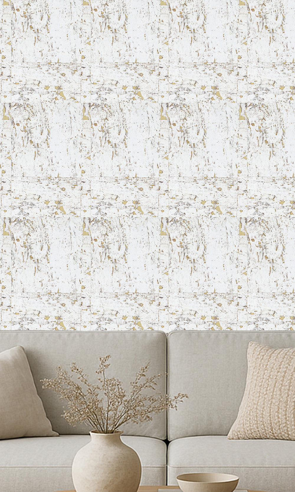 Gold Abstract Collaged Cork Wallpaper R9849