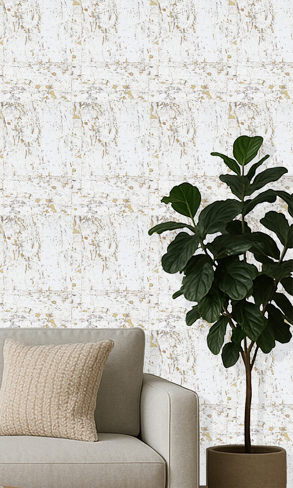 Gold Abstract Collaged Cork Wallpaper R9849
