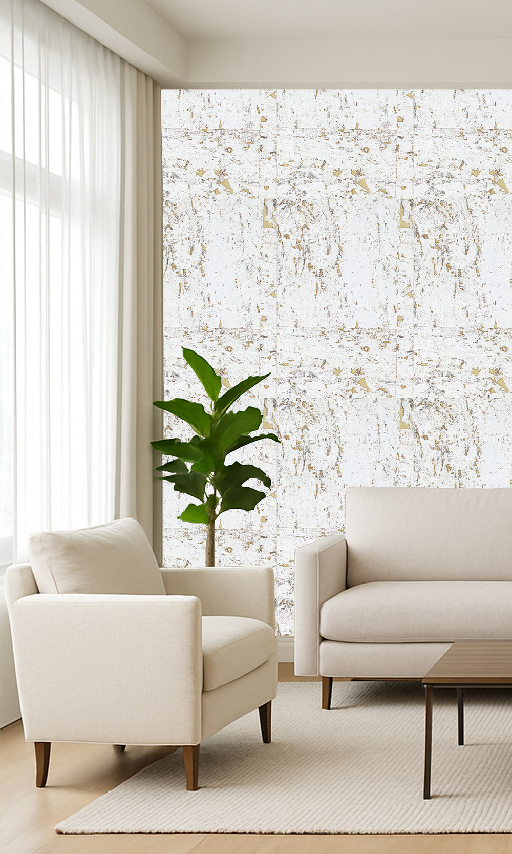 Gold Abstract Collaged Cork Wallpaper R9849