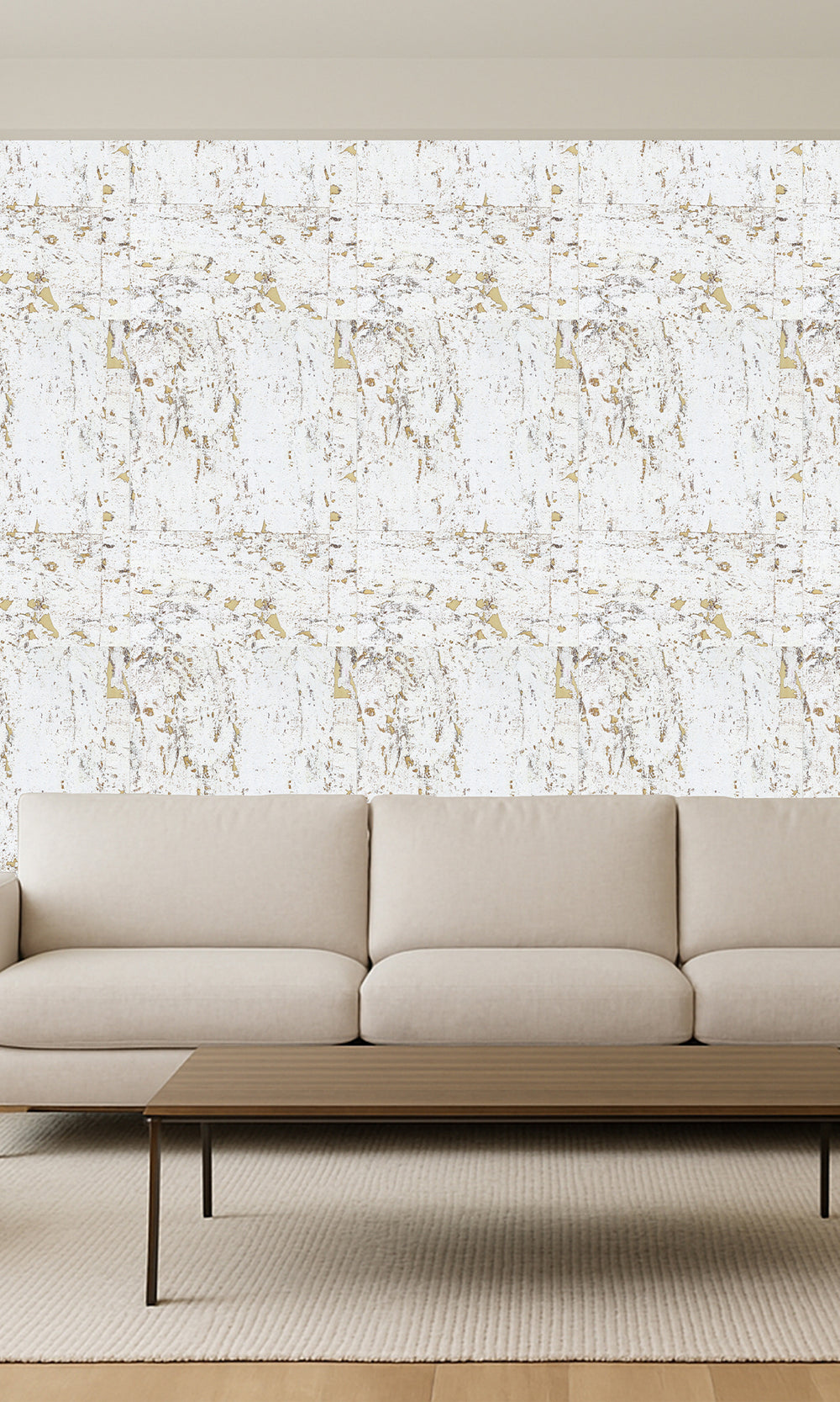 Gold Abstract Collaged Cork Wallpaper R9849