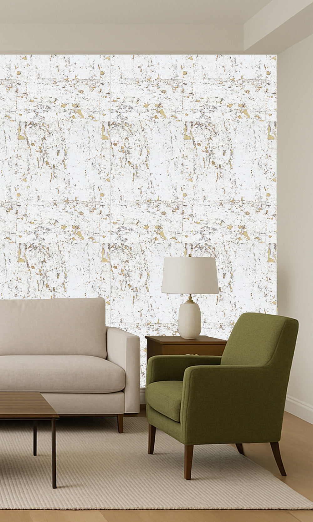 Gold Abstract Collaged Cork Wallpaper R9849