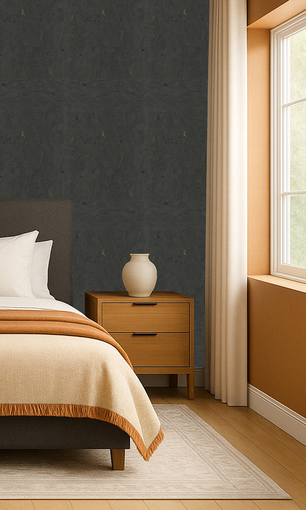 Black Abstract Collaged Cork Wallpaper R9850