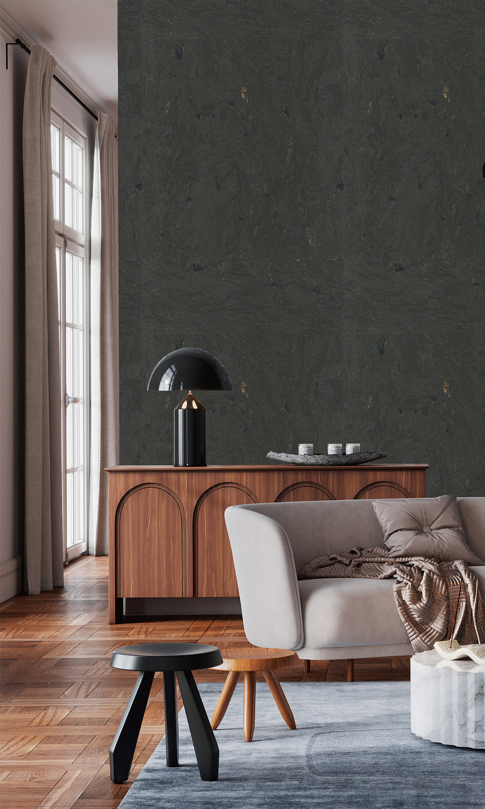 Black Abstract Collaged Cork Wallpaper R9850