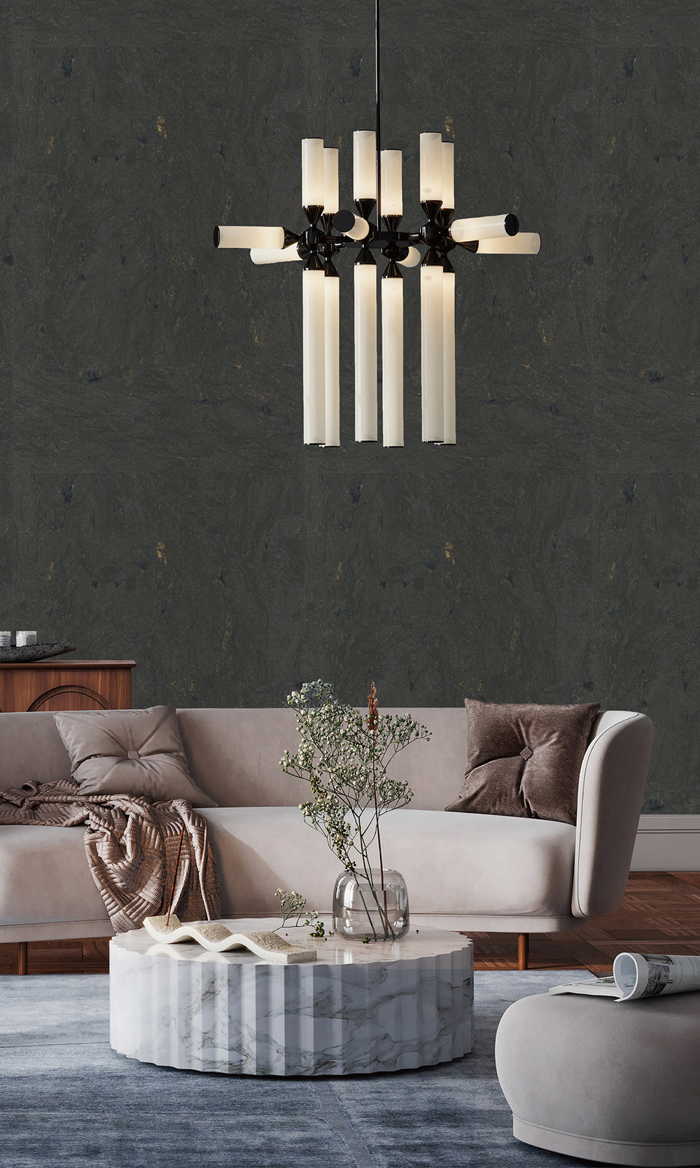Black Abstract Collaged Cork Wallpaper R9850