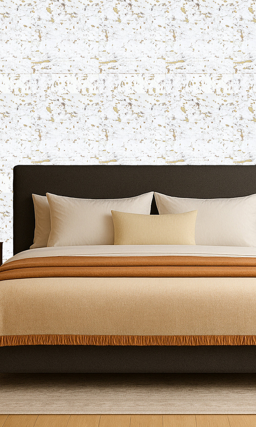 Warm white Abstract Collaged Cork Wallpaper R9851