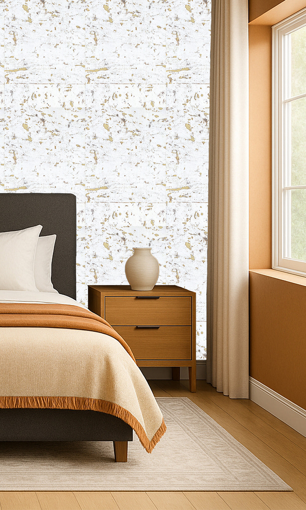 Warm white Abstract Collaged Cork Wallpaper R9851