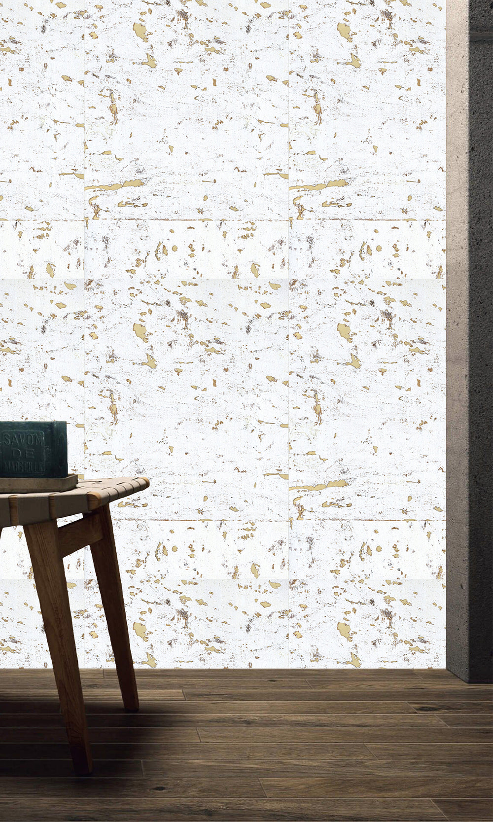 Warm white Abstract Collaged Cork Wallpaper R9851