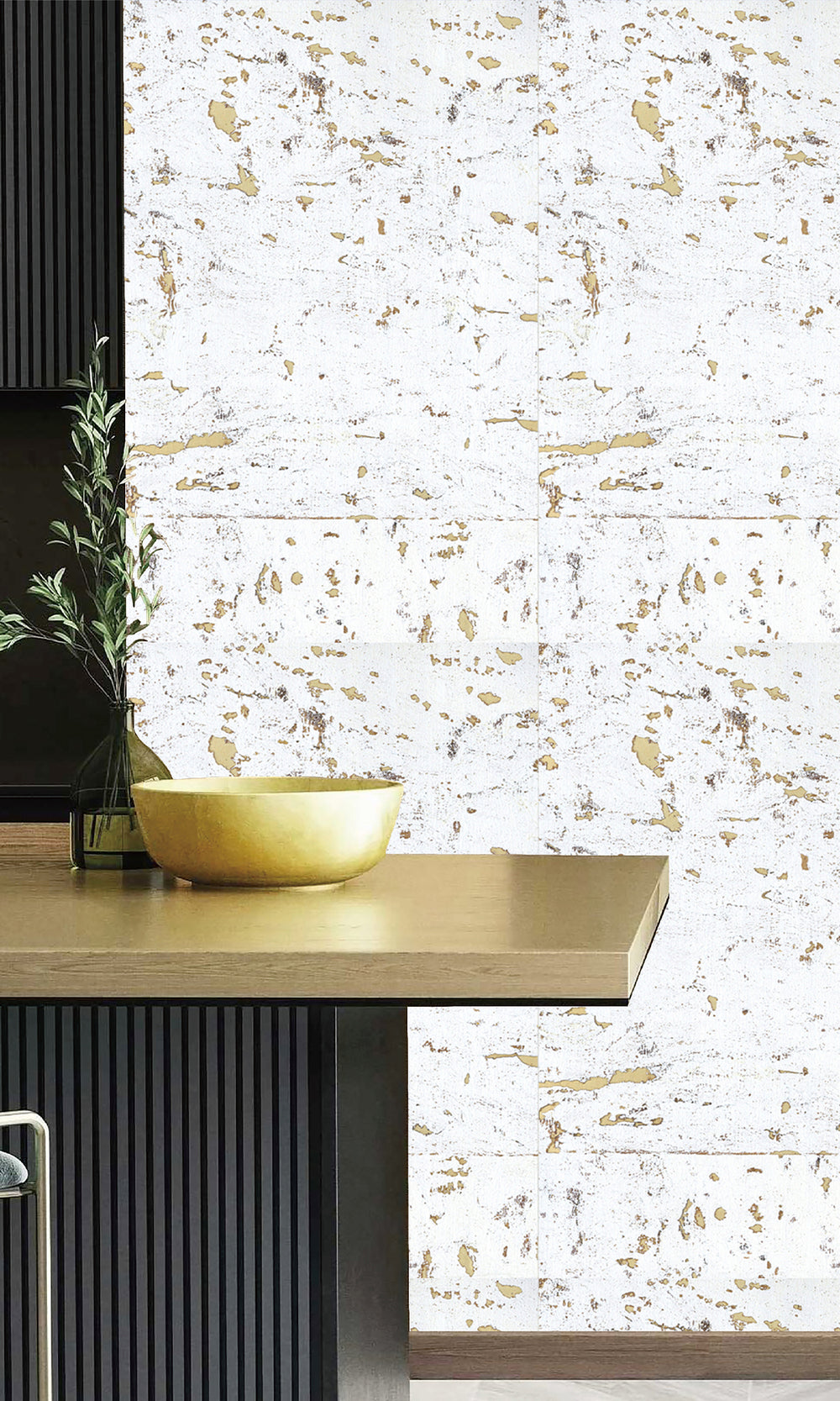Warm white Abstract Collaged Cork Wallpaper R9851