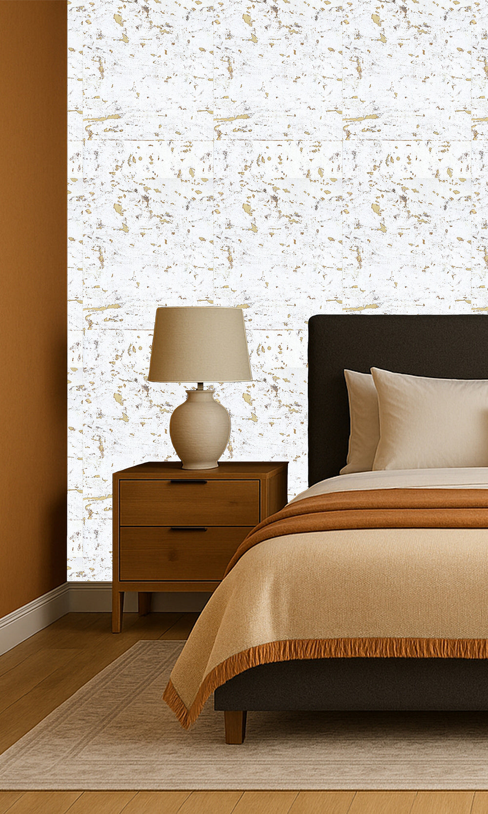 Warm white Abstract Collaged Cork Wallpaper R9851
