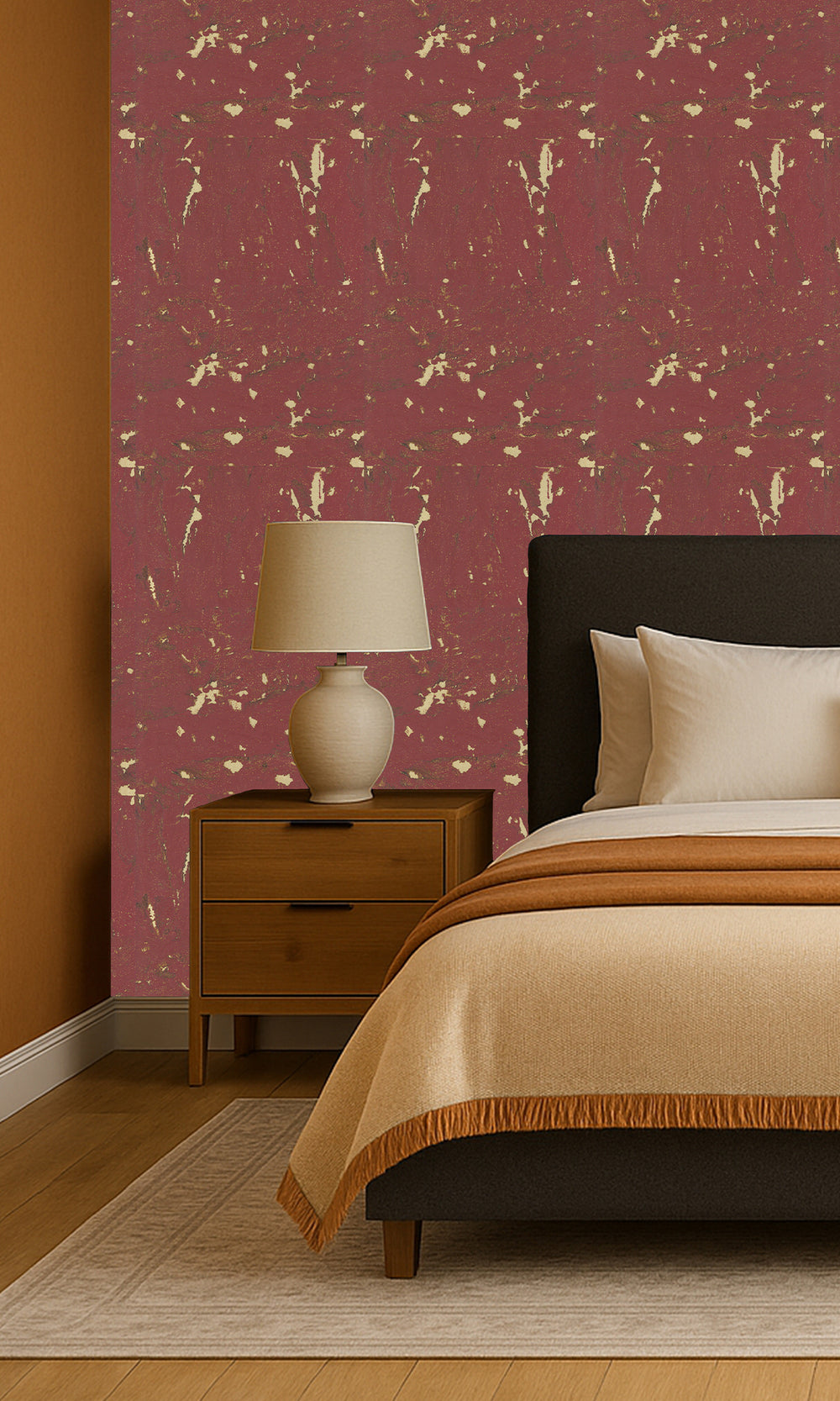 Mauve Wine Abstract Collaged Cork Wallpaper R9852