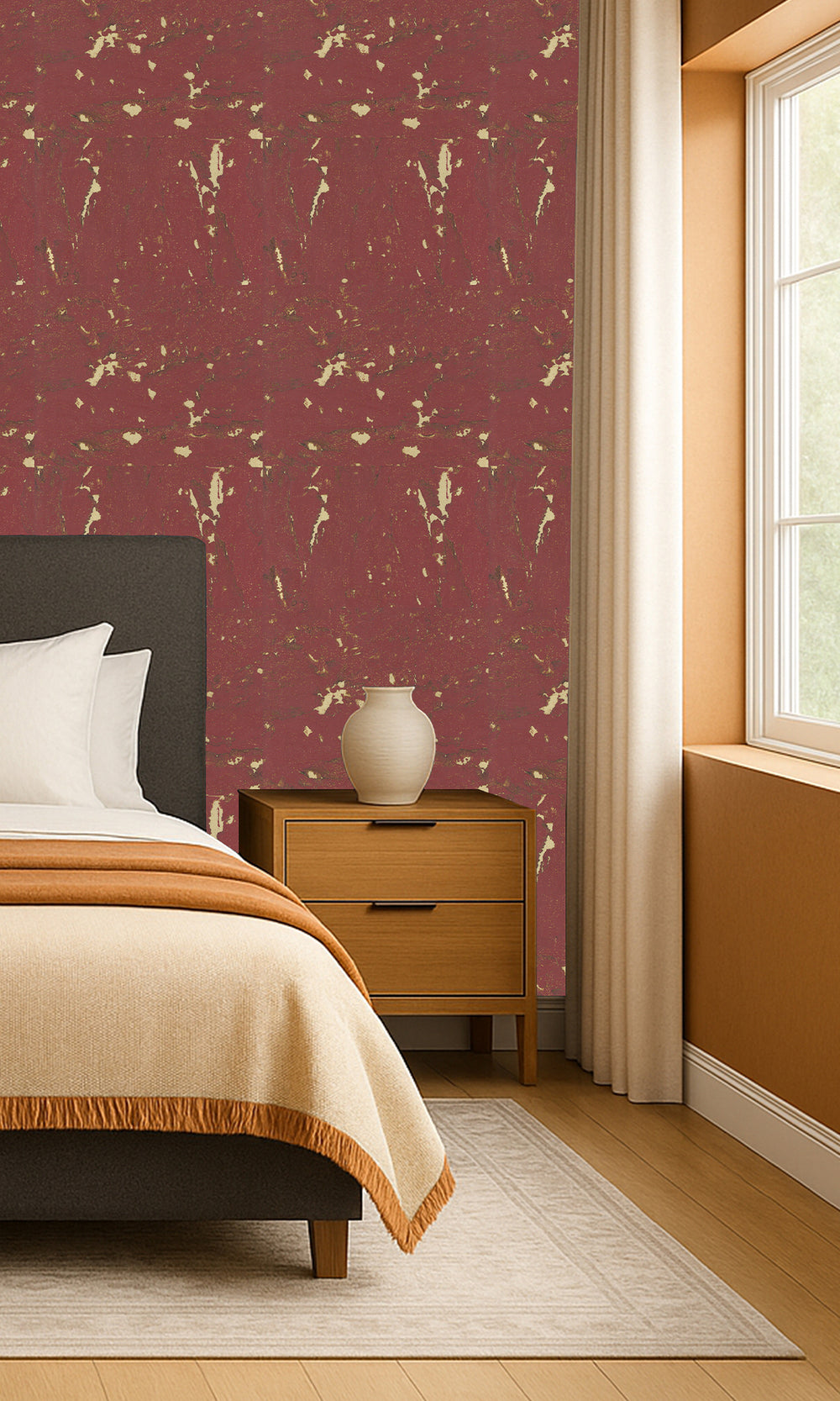 Mauve Wine Abstract Collaged Cork Wallpaper R9852