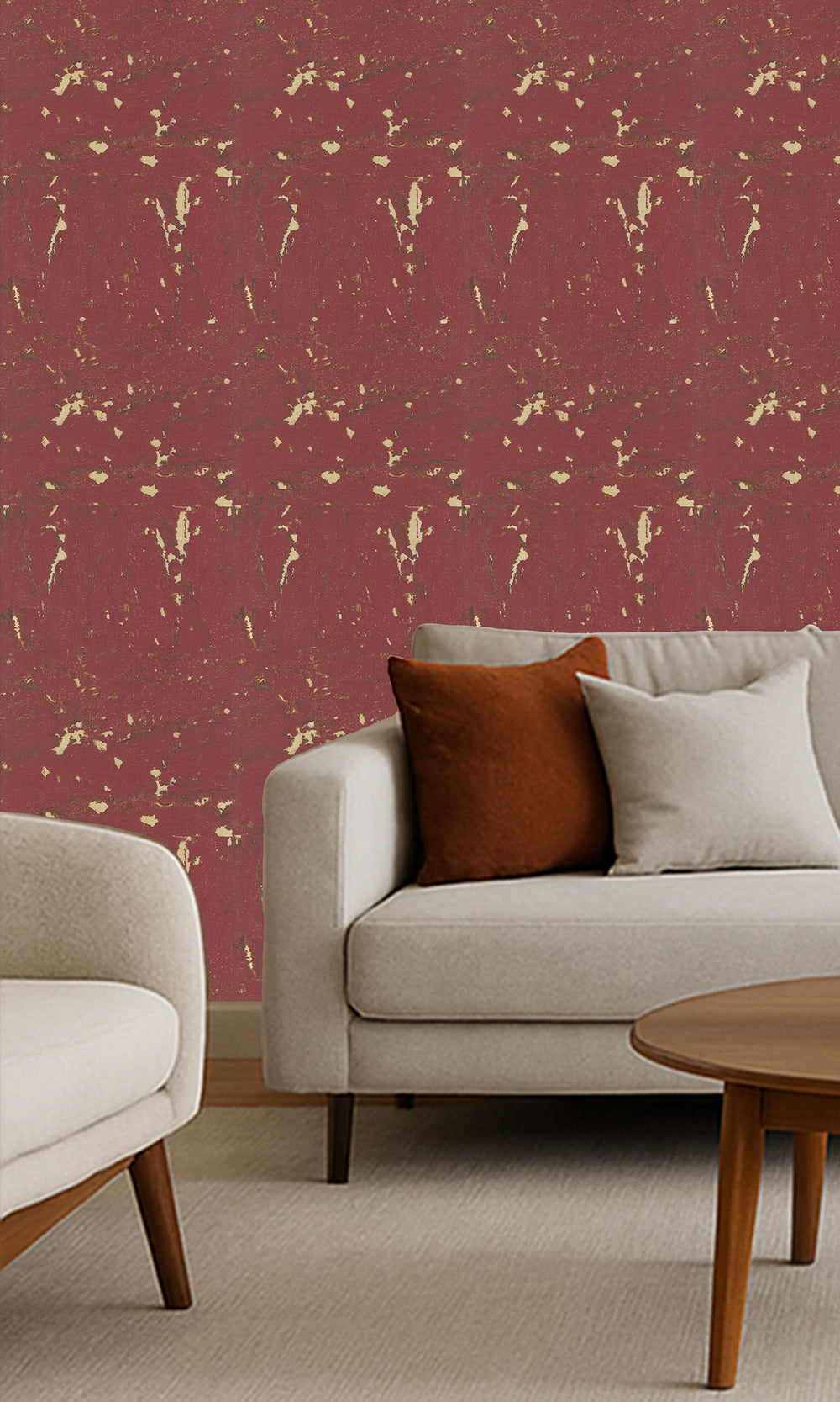 Mauve Wine Abstract Collaged Cork Wallpaper R9852