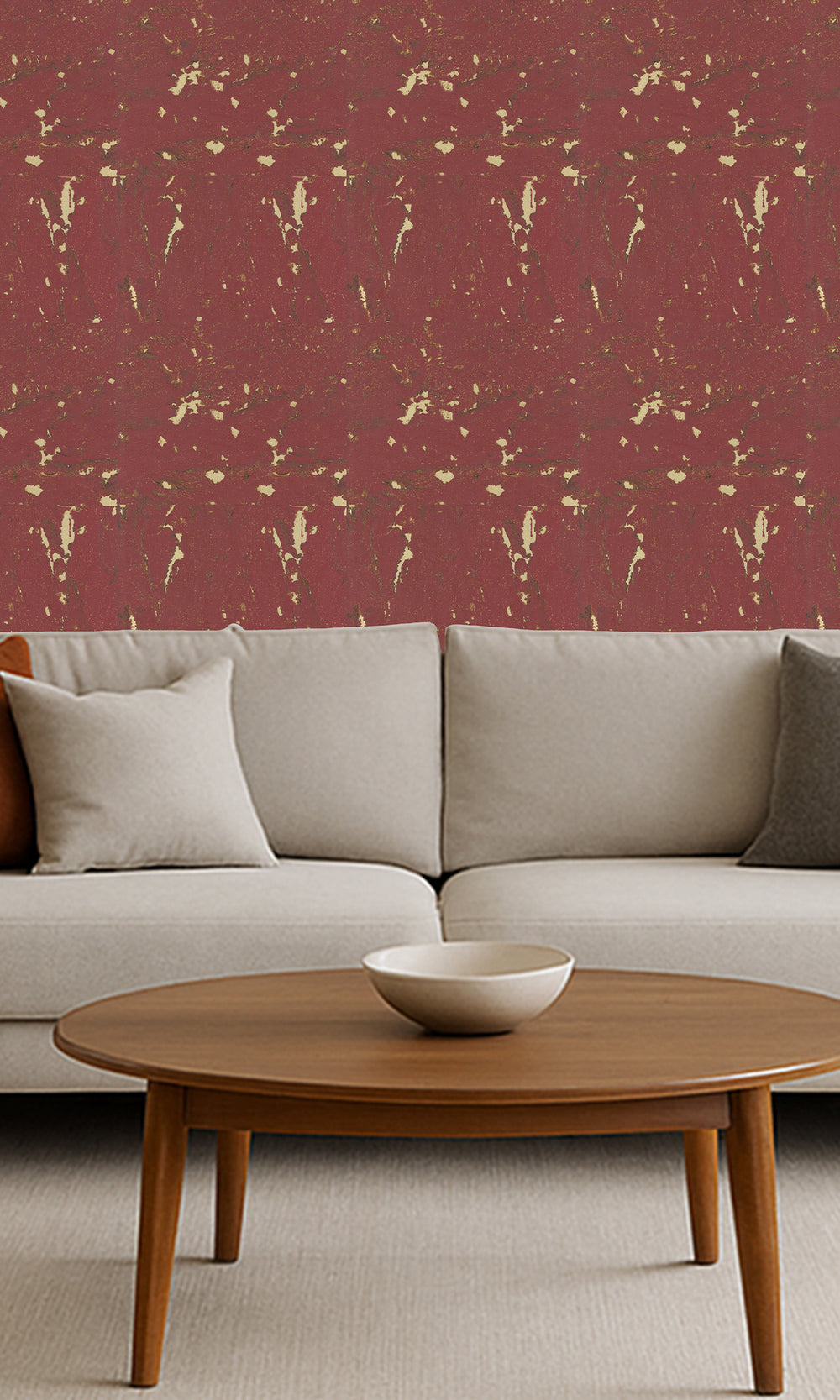 Mauve Wine Abstract Collaged Cork Wallpaper R9852